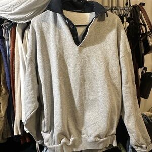 Brandy Melville Gray V-Neck Sweater with Navy Collar